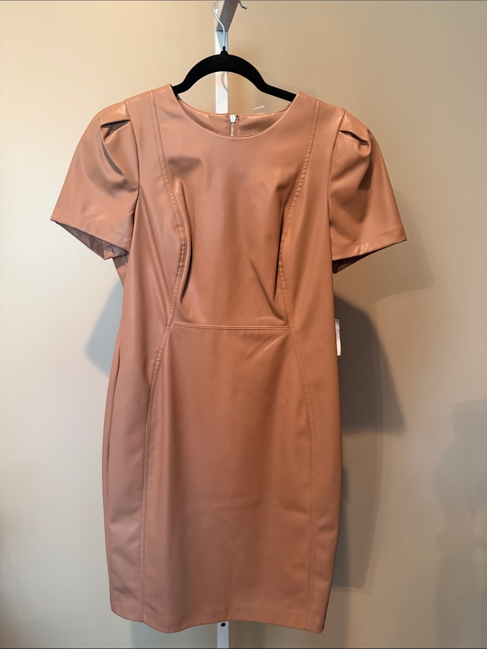 NWT Calvin Klein Faux Leather Midi Dress in Tan
